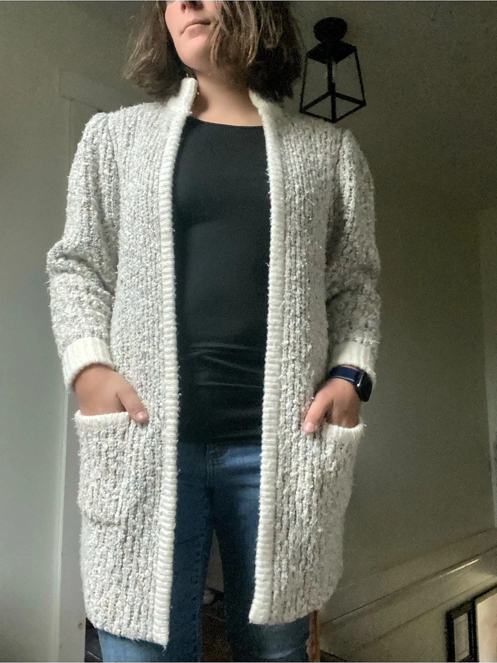 Vintage Monte le Choisi Textured Boucle Cardigan in White with coloured flecks S